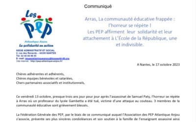 Arras, La communauté éducative frappée : les PEP affirment leur solidarité.